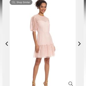 Donna Morgan Crochet Puff Sleeve Mini Dress in Blush NWT